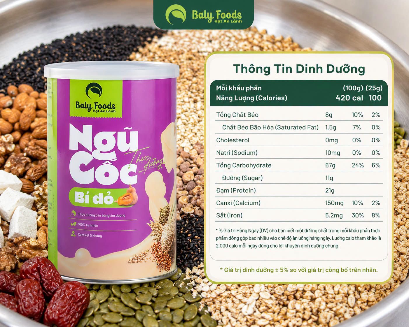 Ngũ Cốc Thực Dưỡng Bí Đỏ Lợi Sữa Balyfoods 500g - Ảnh 4