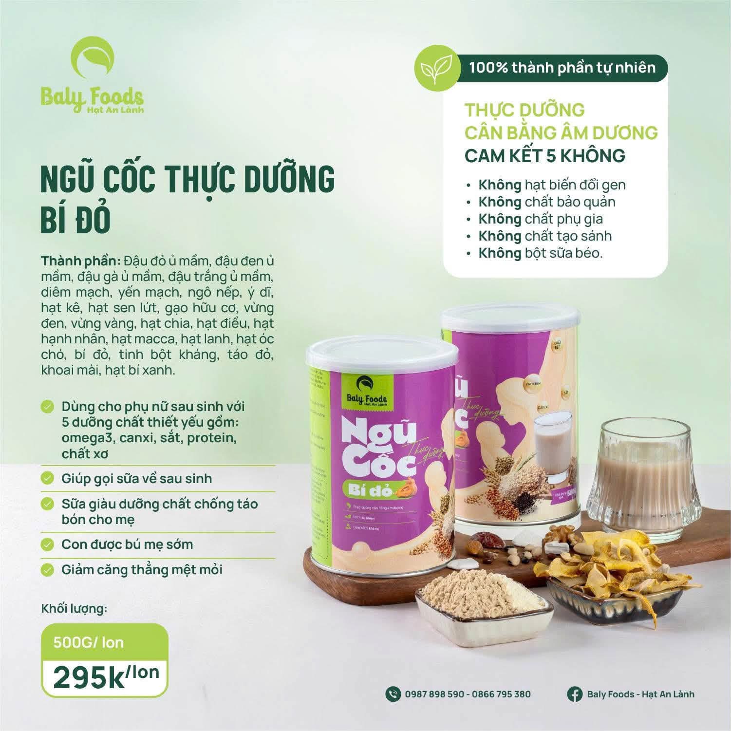Ngũ Cốc Thực Dưỡng Bí Đỏ Lợi Sữa Balyfoods 500g - Ảnh 3
