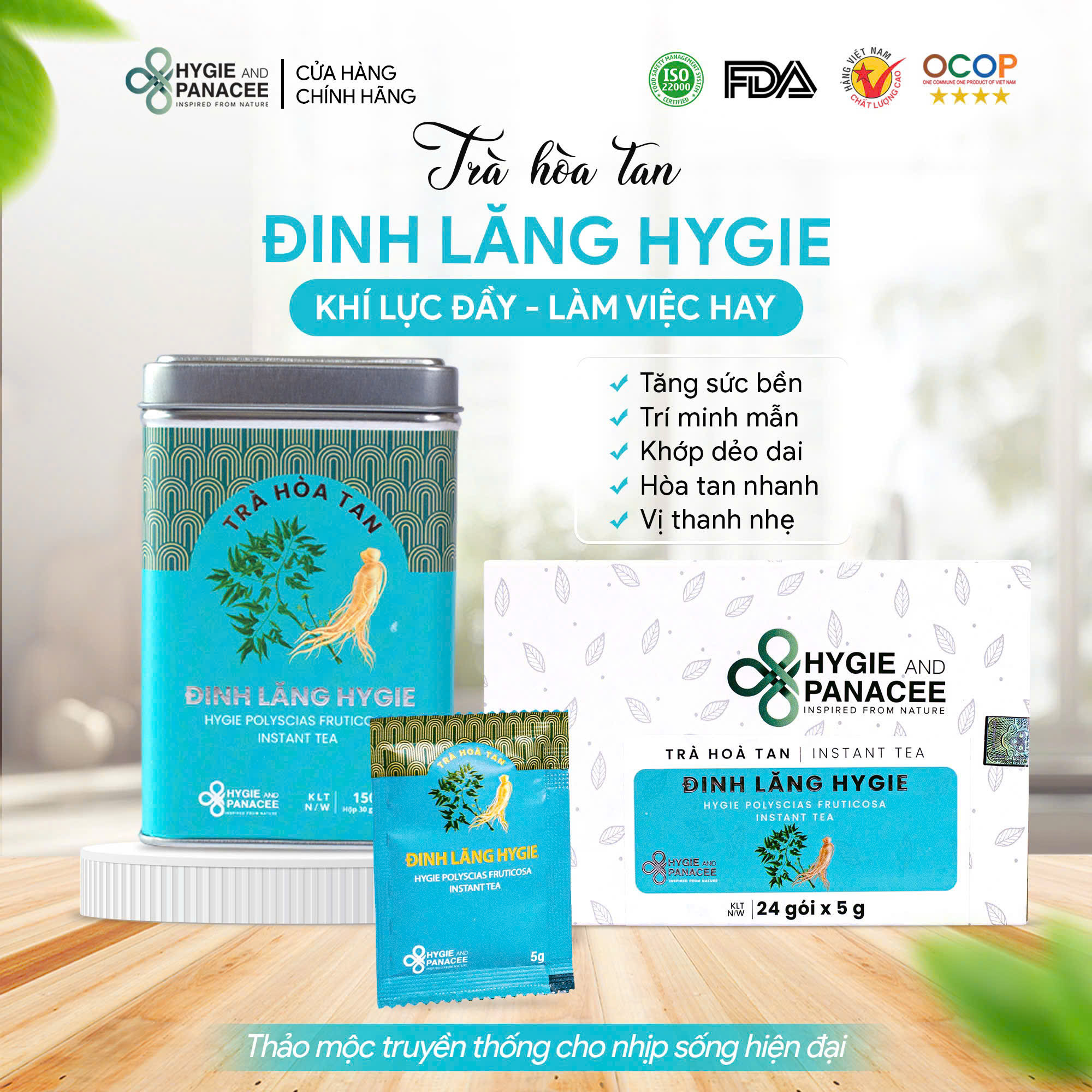 Trà Đinh Lăng Hòa Tan Hygie 120g/150g/250g - Ảnh 2