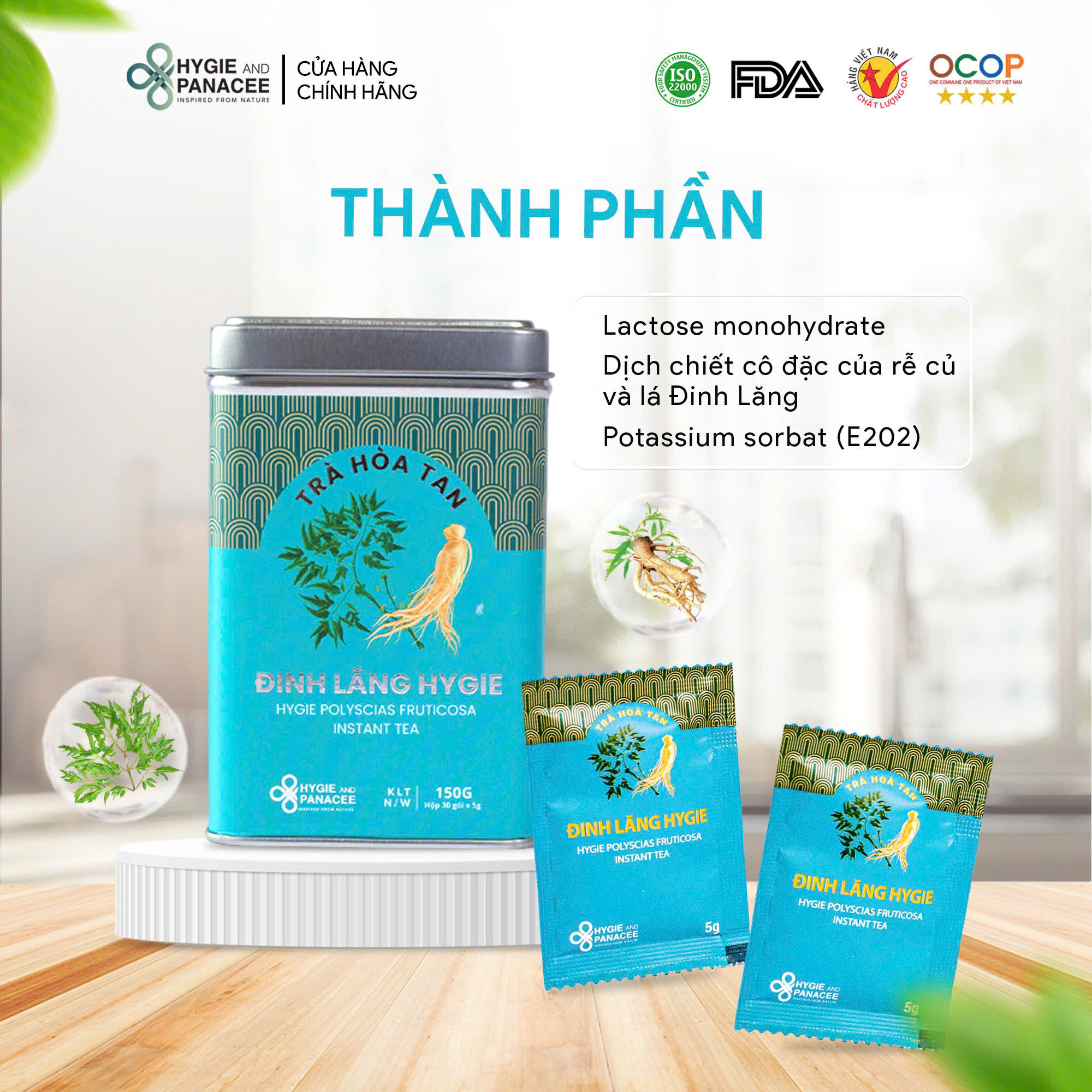 Trà Đinh Lăng Hòa Tan Hygie 120g/150g/250g - Ảnh 3