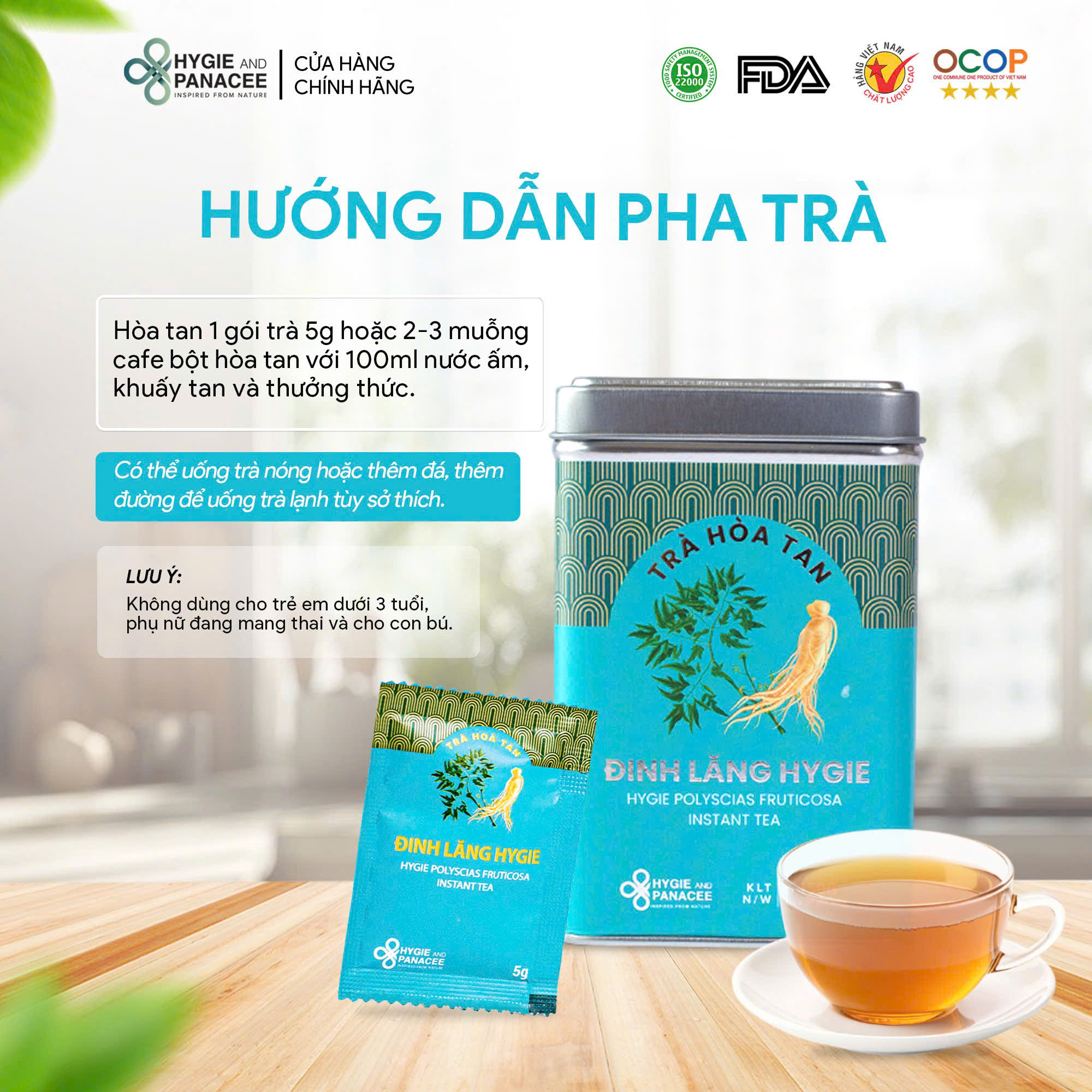 Trà Đinh Lăng Hòa Tan Hygie 120g/150g/250g - Ảnh 4