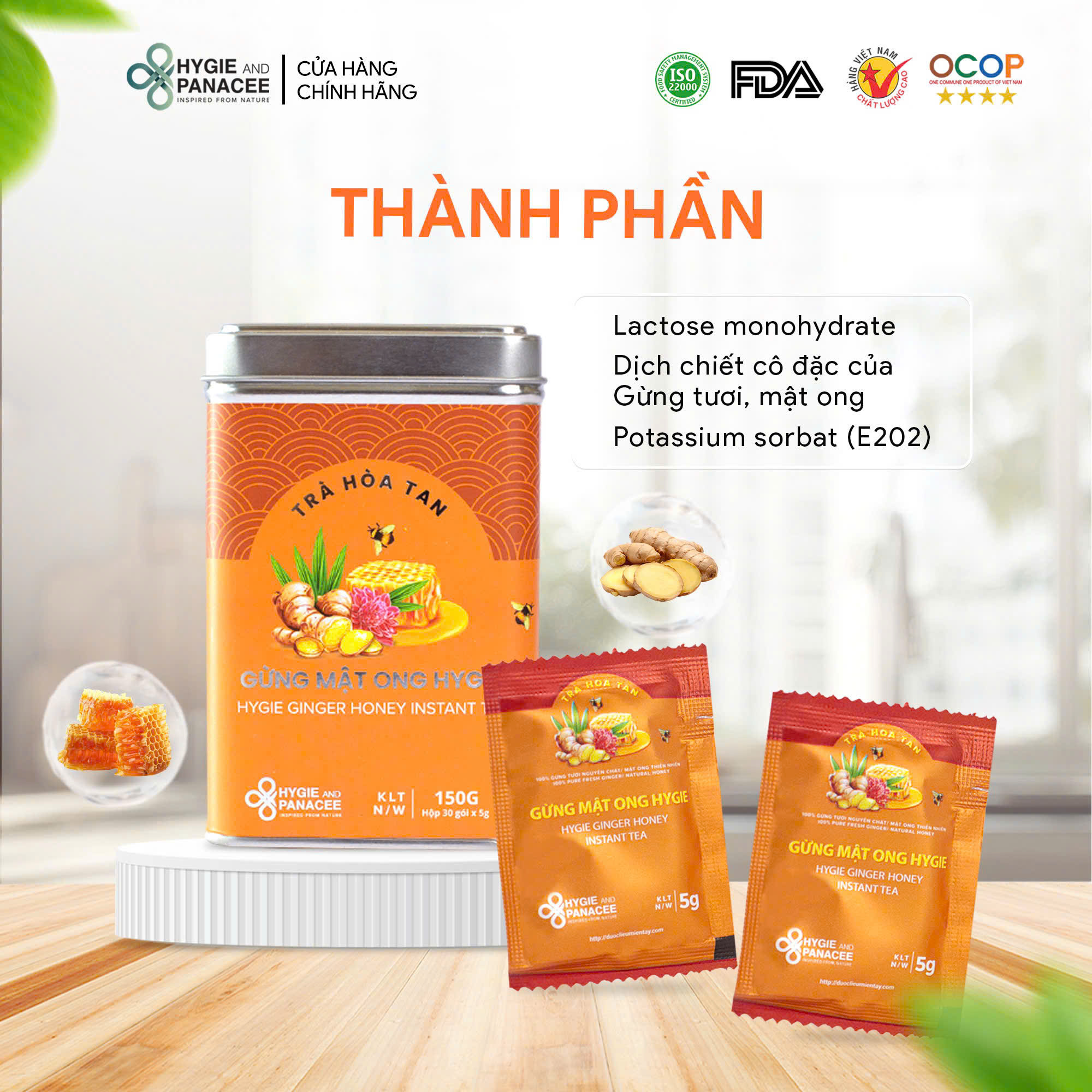 Trà Gừng Mật Ong Hòa Tan Hygie 120g/150g/250g - Ảnh 3